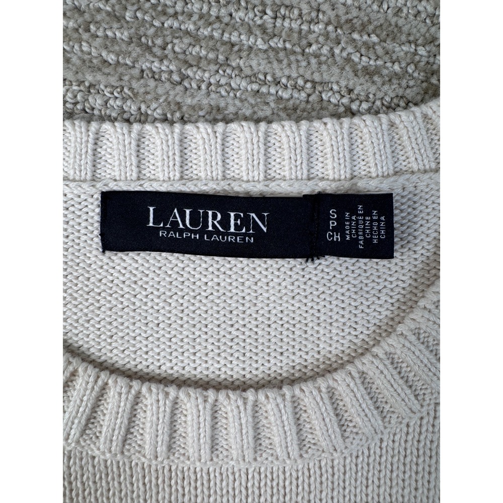 Lauren Ralph Lauren Cream Cotton Knit Equestrian Crest Sweater Small Gold Horse - Picture 9 of 14